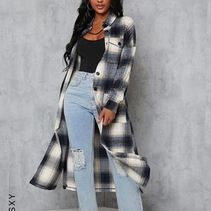 SHIEN SXY plaid single breasted flap pockets overcoat